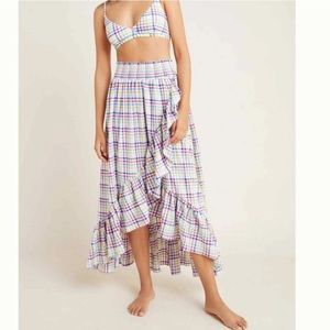 Anthropologie Plaid Ruffle High Low Maxi Skirt -NWT